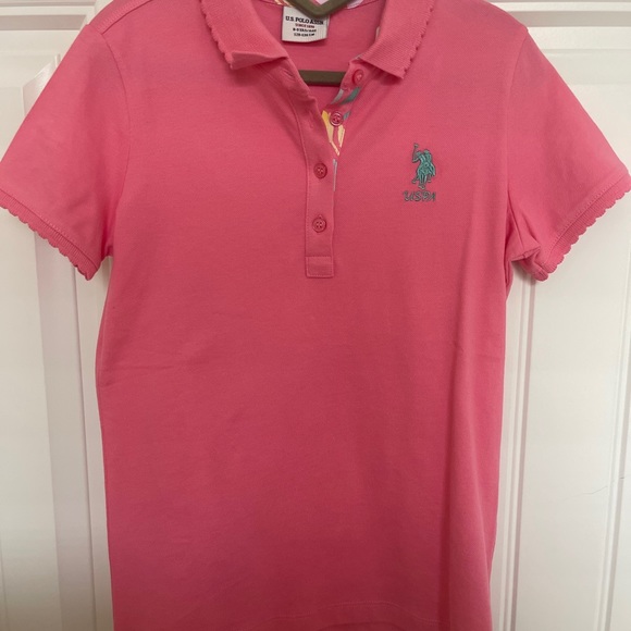 US Polo Assn Girls Top 8-9 Y Pink Polo Logo Embroidered Short Sleeve Collar new - Picture 3 of 17
